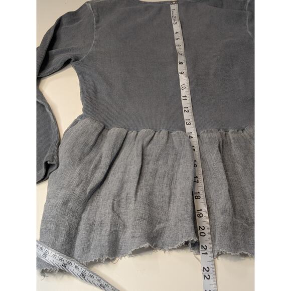 Inizio Women Top Medium Gray Baby Doll Made In Italy Linen Cotton Ribbed Raw Hem - Picture 6 of 6